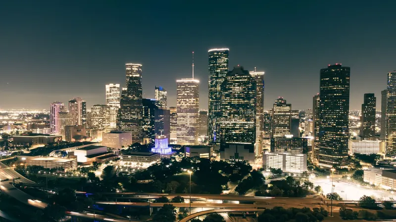 The illuminated Houston skyline at night