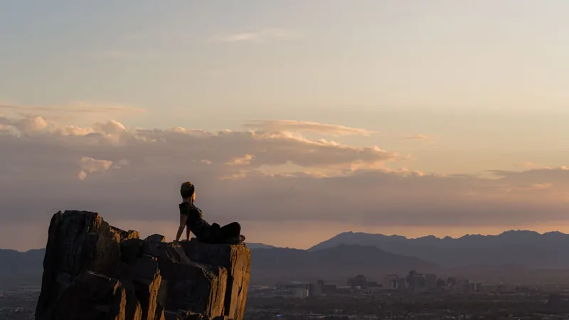 A rock-formation overlook above Phoenix, Arizona at sunset