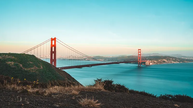 The Golden Gate Bridge at sunset